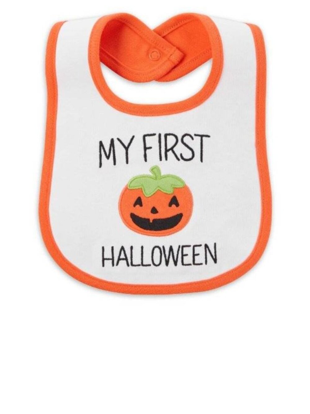 Baby My First Halloween Bib White Orange Water Resistant Snap Closure